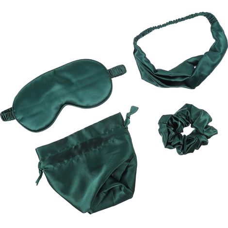 Masque De Sommeil Yeux En Soie Verte Bandeau Élastique Pour Cheveux Pochette De Rangement Cache-yeux Doux Anti-lumière Accessoires Voyage Détente Et Sieste, Confort Peau, Femmes (1/5)
