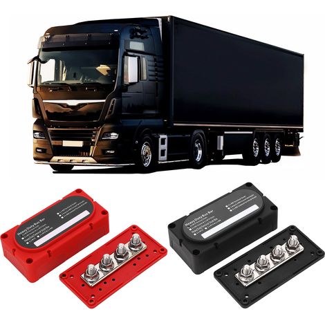 Deux boîtes de distribution à 4 voies robustes pour camping-cars, bateaux et yachts, boîtes de distribution à courant élevé DC48V 300A M104 (rouge + noir) (1/5)