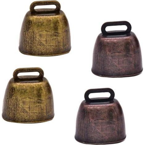 Lot de 4 cloches en métal couleur cuivre, cloches de berger, cloches de ferme, accessoires de bureau pour le bricolage, décorations agricoles. Vert/bronze rouge (1/5)