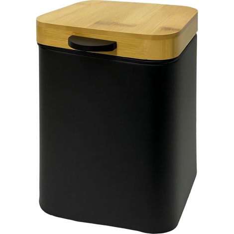 Relaxdays Kosmetikeimer Wandmontage, 3 l, Absenkautomatik, Inneneimer, Metall, Badezimmer Mülleimer eckig, schwarz/natur (1/5)