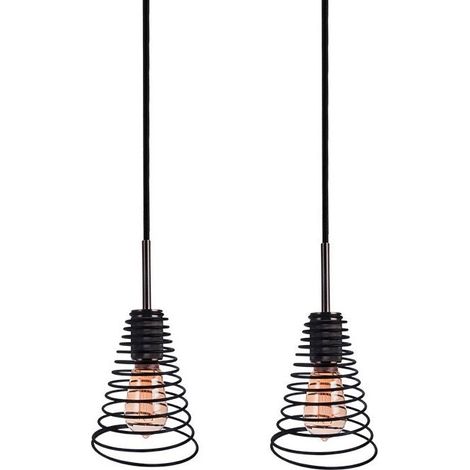 Pack de 2 Lámparas Colgantes Tulipas Cono de Metal Negro (1/2)