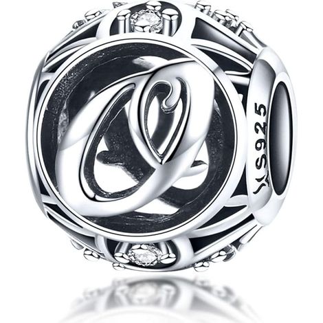 Pendentif Charm Femme Lettre de l'Alphabet AZ Initiale en Argent Sterling 925 Perles Correspondantes (Lettre O), (1/5)