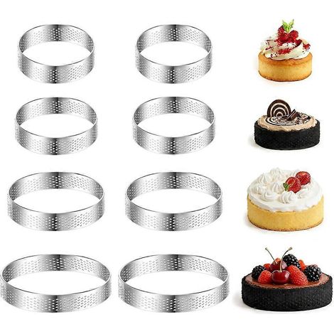 8 pièces perforé anneaux à crumpet acier inoxydable Tartelette moules mousse Tartelette moules mousse Tarts mini Pizzas (1/5)