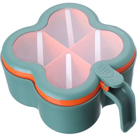 Boîte de rangement pour épices 4 en 1 en ABS, comprenant sel et poivre, 4 compartiments vides et un distributeur d'épices pratique pour poivre, sel et sucre. (1/5)