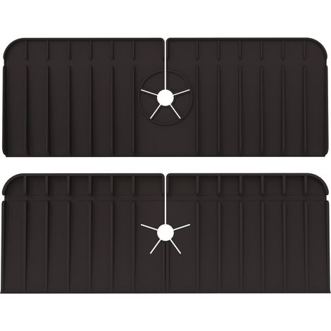 Tapis de robinet en silicone - Porte-éponge - Évier de cuisine - Tapis de protection pour évier - Lot de 2 - Organisateur de plan de travail - Tapis d'égouttage - Protection anti-éclaboussures - 37 x (1/5)