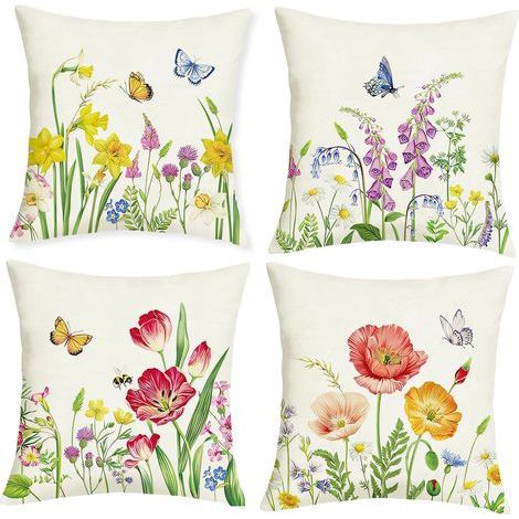 Kissenbezüge 45 x 45 cm, 4er-Set, dekorative, weiche Samtkissenbezüge mit Blumenmuster, für Sofa, Bett, Stuhl, Garten, Wohnzimmer, Schlafzimmer (1/5)