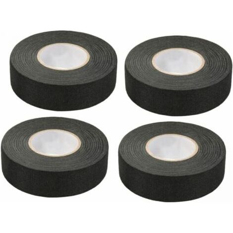 4 Pièces Noir Ruban Adhésif Auto (1.5 cm x 15 m) - Ruban Chiffon de Voiture, Ruban Adhesif Haute Temperature, Scotch Noir Resistant, Scotch Tissu, Bande de Harnais de Câblage de Voiture (1/5)