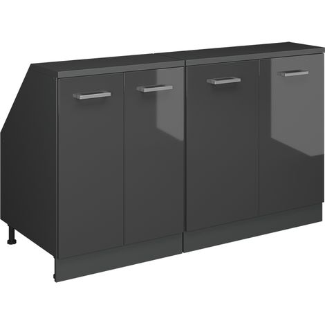 Meuble sous pente R-Line, Anthracite Haute brillance, 140cm Lot de 2 caissons 60 cm de profondeur, Vicco