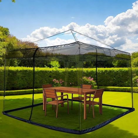 Moskitonetz für 3x3 m Pavillon, Insektenschutznetz mit Reißverschluss, verstellbare Pergola, feinmaschig, für den Außenbereich, schwarz, 300x300 (1/5)