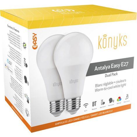 2 Ampoules LED - - Antalya Easy E27 Dual Pack - Wifi + Bt - 11 W - Couleurs + Blanc - Compatible Alexa / Google Home (1/5)