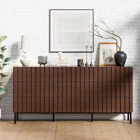 UEV Cassettiera 9 Cassetti 150 cm, Cassettiera Stretta, Ampio Spazio di Archiviazione, Mobile con Soffitto Spazioso, per Soggiorno, Camera da Letto, Gambe in Metallo, 150 x 34 x 72 cm, Noce