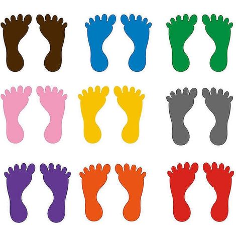 9 paires d'autocollants empreintes de pieds pour maternelle, petites chevilles, autocollants de sol adhésifs imperméables pour baignoire (couleurs assorties) (1/4)