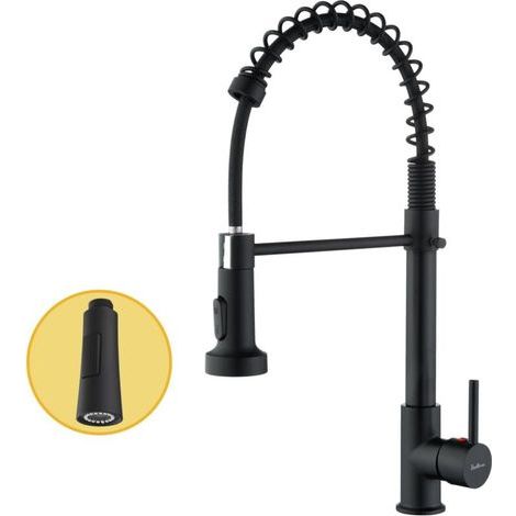 Robinet Cuisine,Mitigeur Cuisine Avec Douchette,Pivotant à 360°,Robinet De Cuisine à Double Mode Et Arc Haut,Acier Inoxydable(Noir) (1/5)