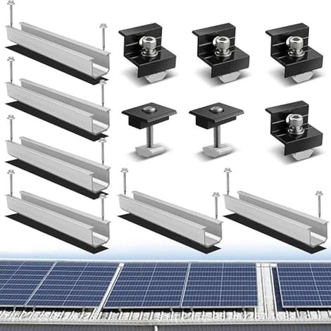 Kit de support de panneau solaire avec pince d'extrémité : support de panneau solaire PV avec rails profilés en aluminium de 12 cm et pince de 30 à 35 mm d'épaisseur réglable pour toit plat (1/5)