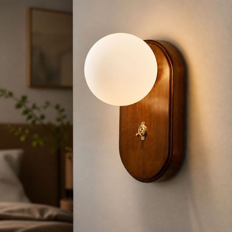 Applique murale en bois massif et verre dépoli, style japonais Wabi-sabi, finition noyer, éclairage doux G9 pour chambre et couloir