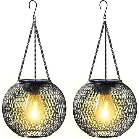 Lanterne Solaire Exterieur Jardin, Lampe Solaire Exterieur 2 Lumière Solaire Exterieur Jardin Suspendues en Métal Lanterne Solaire Deco Jardin Exterieur pour Cour Balcon Cadeaux (1/5)