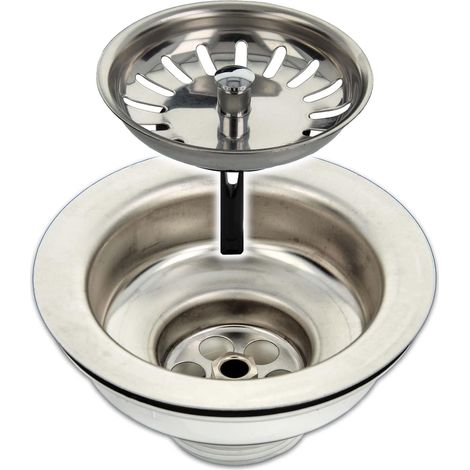 1 - Bonde d'évier - Tamis amovible - Acier inoxydable et plastique - Pour évier de cuisine - Argent et blanc - 11,4 cm