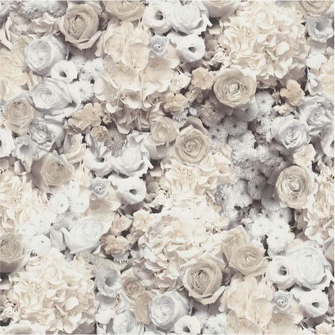 Flowers wallcovering wall Profhome 380083 non-woven wallpaper smooth with floral pattern matt grey beige yellow 5.33 m2 (57 ft2) (1/5)