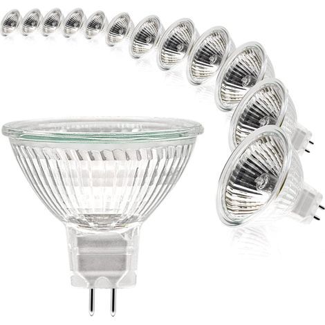 Ampoules Halogènes, Ampoule Spot MR16, Ampoule 12V 20W, Ampoule gu5.3 Ampoule MR16 Dimmable, 2 Broches Ampoules Halogène Blanc Chaud 2700K, Pack de 12 (MR16-20W-12P) (1/5)