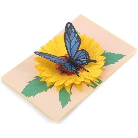 Carte pop-up papillon tournesol, carte de vœux 3D papillon bleu, fête des mères, anniversaire, anniversaire de mariage, carte de (1/5)