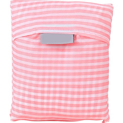 Sac à provisions polyvalent - Réutilisable, imperméable et léger - Porte-bagages écologique de polyester (35x47x11cm) - 29g - Rose avec fine rayure (1/5)