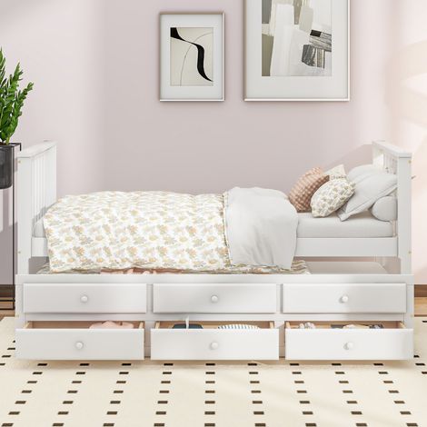 Letti singoli 90x200 cm (90x190 cm), letti per bambini, divani letto, letti in legno massiccio, letti singoli con rotelle, letti singoli con tre cassetti, bianco
