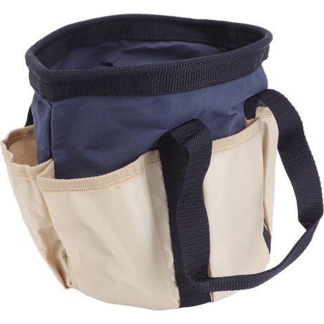 Sac à outils de jardin rond à 6 poches en tissu Oxford, bleu foncé et crème, pour hommes et femmes jardiniers. (1/5)