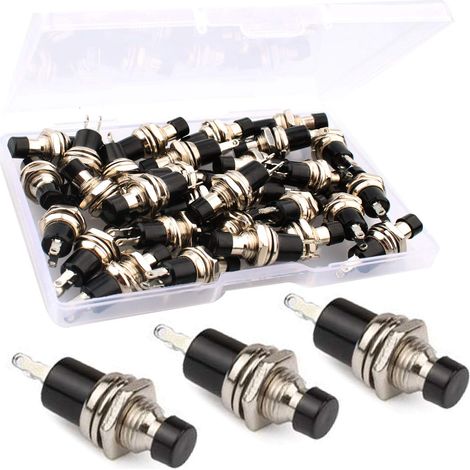 Mini interruptor pulsador momentáneo negro de 30 piezas de 7 mm, mini interruptor pulsador redondo de encendido y apagado, 1 A, 250 V CA, 2 pines, para pasatiempos de modelismo ferroviario