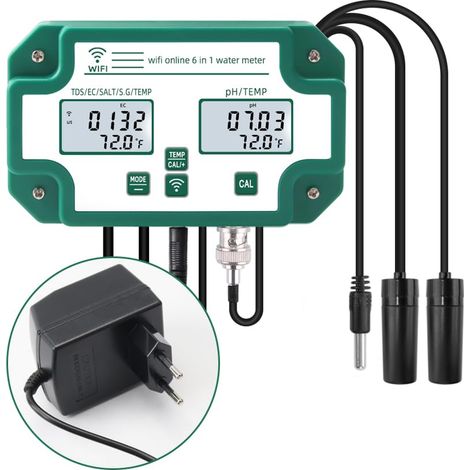 Probador de calidad del Agua 6 en 1 wifi multiparámetro Monitor de calidad del Agua pH Digital / só lidos disueltos totales/EC/S.G/Sal/Medidor de temperatura para Acuario