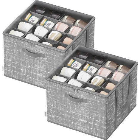 Boîte à chaussures SONGMICS, lot de 2, jusqu'à 16 paires chacune, boîte à chaussures, poignée, couvercle transparent, pour chambre, couloir, armoire, gris roseau LSP-Glad (1/5)