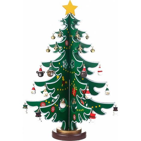 Calendrier de l'Avent, Mini Sapin de Noël en Bois pour Decorations Noel Table Cadeaux Enfants L Vert (1/5)