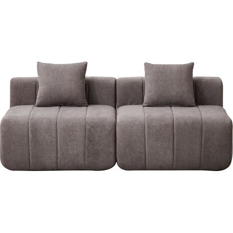 Modulares Sofa aus Chenille, grau, mit 2 Kissen, 2-Sitzer, Klaviertasten-Design (1/5)