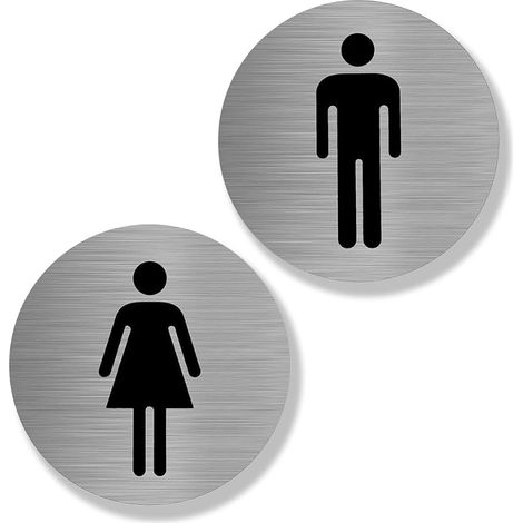 2 Pieces Plaque Toilettes WC Hommes Femmes, Plaque de Porte Signalétique Aluminium Brossé Signalisation WC pour Toilette Porte Restaurant Publique Hôtel Cafétéria (Ronde, 10 x 10cm) (1/5)