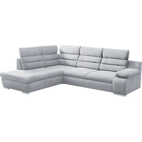 Canapé d'angle convertible en tissu PYLOS - Gris clair - Angle gauche (1/5)