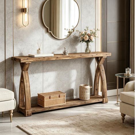 Mesa consola 160x30x81 cm de madera marrón con almacenaje para entrada FloraGrace (1/5)