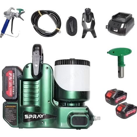 Pulverizador de pintura sin aire, 500 W, 2200 PSI de alta eficiencia, diseño portátil de mano de 1,2 L, dos baterías. (1/2)