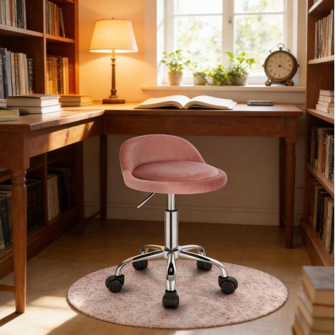 Sedia ufficio girevole regolabile in velluto rosa OKMYHOME (1/4)