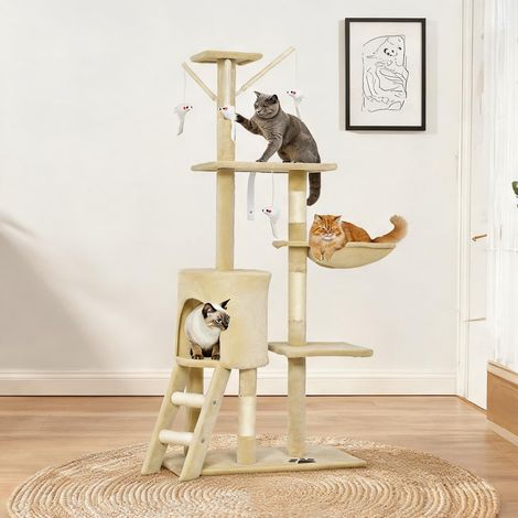 Arbre à chat beige en truciolato peluche 60 x 35 x 134 cm (1/5)