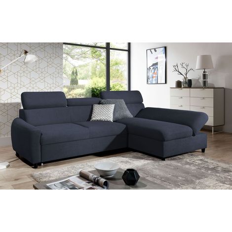 Ecksofa Schlafsofa Sofa ANTON XS in Stoff Esito Dunkelblau Ottomane Rechts (1/4)