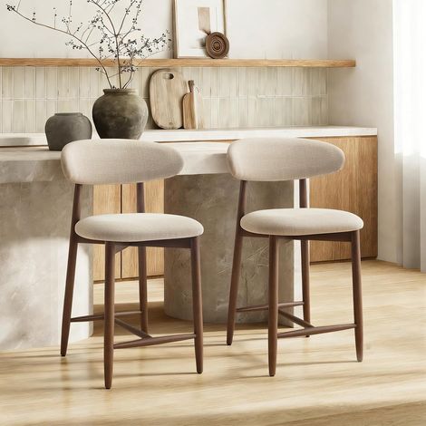 Tabourets de Bar avec Dossier, Lot de 2 - Chaises de Cuisine à Dossier avec Pieds en Bois pour Cuisine, Bar, Salle à Manger, Bureau, Couleur Beige (1/5)
