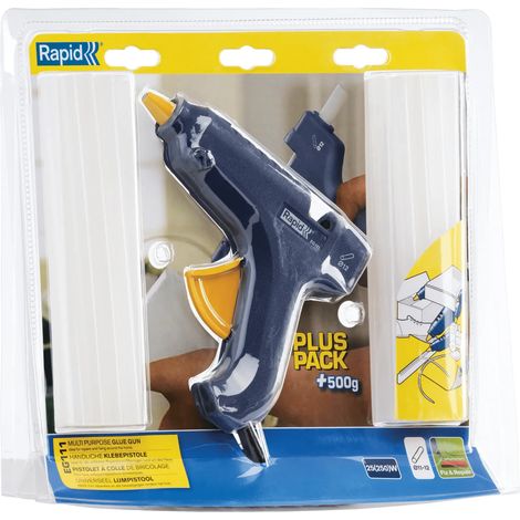 RAPID - EG111 + 500g de colle - Pistolet à colle pour colle Ø12mm, petite réparation, décoration et loisirs créatifs et travaux domestiques - Blister - (40303076)