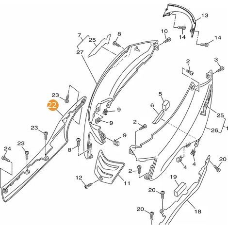 Yamaha 5WG-F171M-02-P9 Cubierta lateral 2 (derecha) XC125E Vity '08 Negro brillante