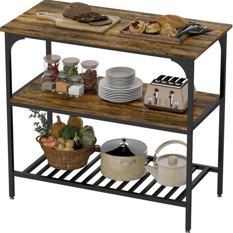 Étagère de cuisine 3 niveaux avec plan de travail 100 x 50 cm, structure acier et réglage des pieds, rangement robuste pour cuisine  CHICFURN (1/5)