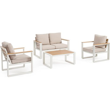 Salotto con poltrone e tavolino "Leandro" struttura in alluminio per veranda e giardino -Antracite/Beige (1/4)