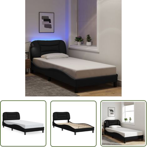 The Living Store Cadre de lit avec LED sans matelas noir 90x200 cm tissu - Lit Plateforme - Lit Design - Cadre Lit Double - Luminaire Led - Éclairage Chambre (1/5)