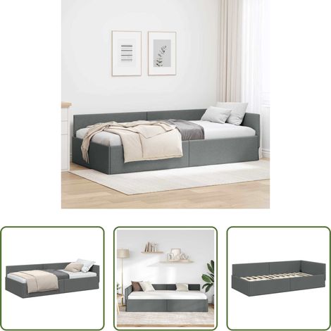vidaXL Lit en tissu - Cadre de lit d'angle Gris foncé 90 cm x 190 cm tissu (1/5)