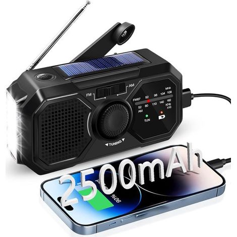 Radio de emergencia con energía solar y manivela,radio meteorológica AM/FM,batería externa de 2500 mAh,lámpara de lectura de emergencia (1/5)