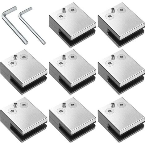 Ineasicer Pinces à Verre 8 PCS 8-10mm en Acier Inoxydable 304 Pinces à Verre Support en Verre Réglable à Dos Plat pour Balustrade d'Escalier, Main courante (1/4)