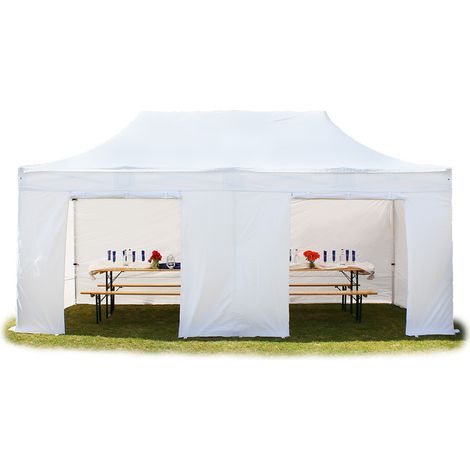 TOOLPORT 3x6m PVC 850 Pop Up Gazebo PROFESSIONAL Aluminium 40 mm, incl. Sidewalls, fire resistant, white