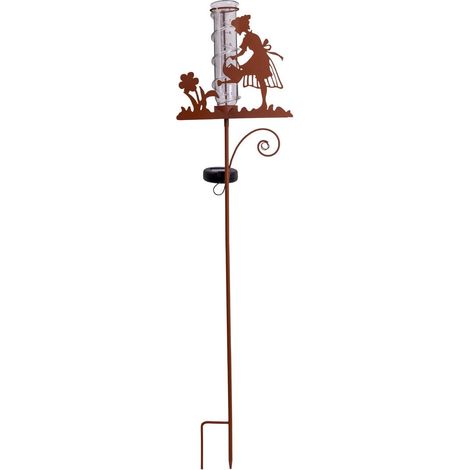 Pluviomètre Solaire à LED pour Jardin avec Piquet en Métal et Verre Marron Hauteur 95 cm - PANGIVO (1/5)